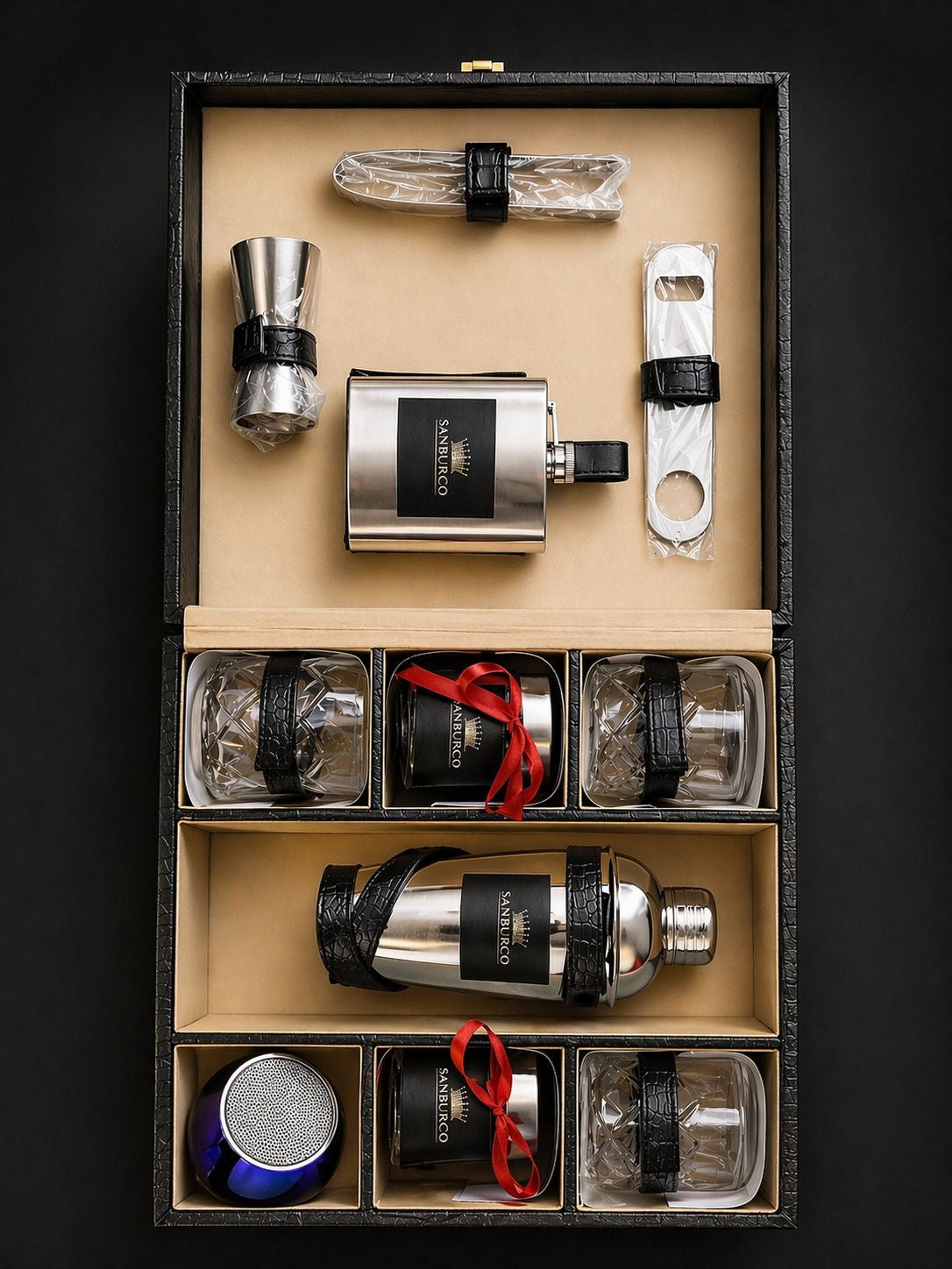 Sanburco Leatherette Portable Mini Bar Set – 12 Piece Premium Kit