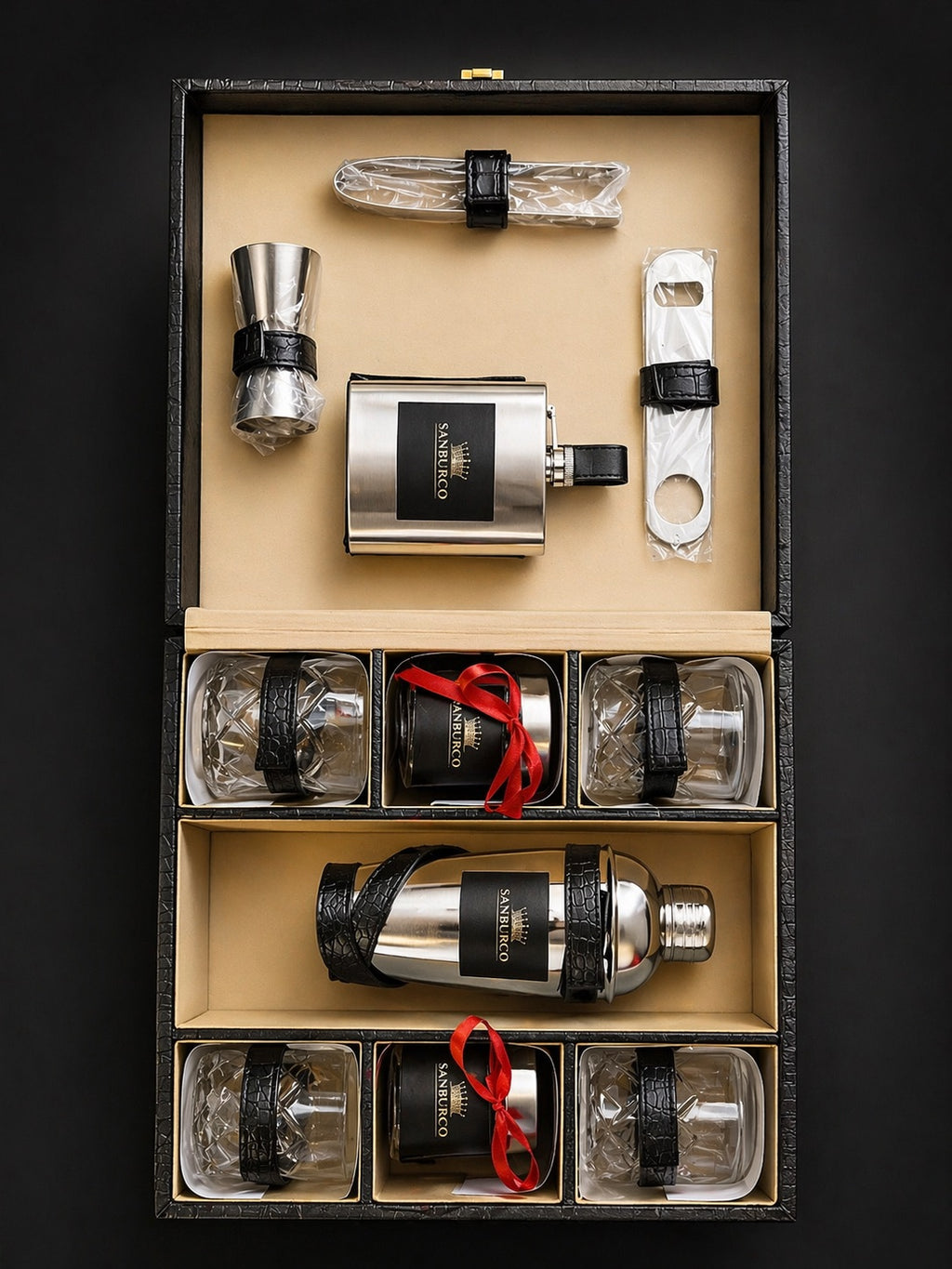 Sanburco Leatherette Portable Mini Bar Set – 12 Piece Premium Kit